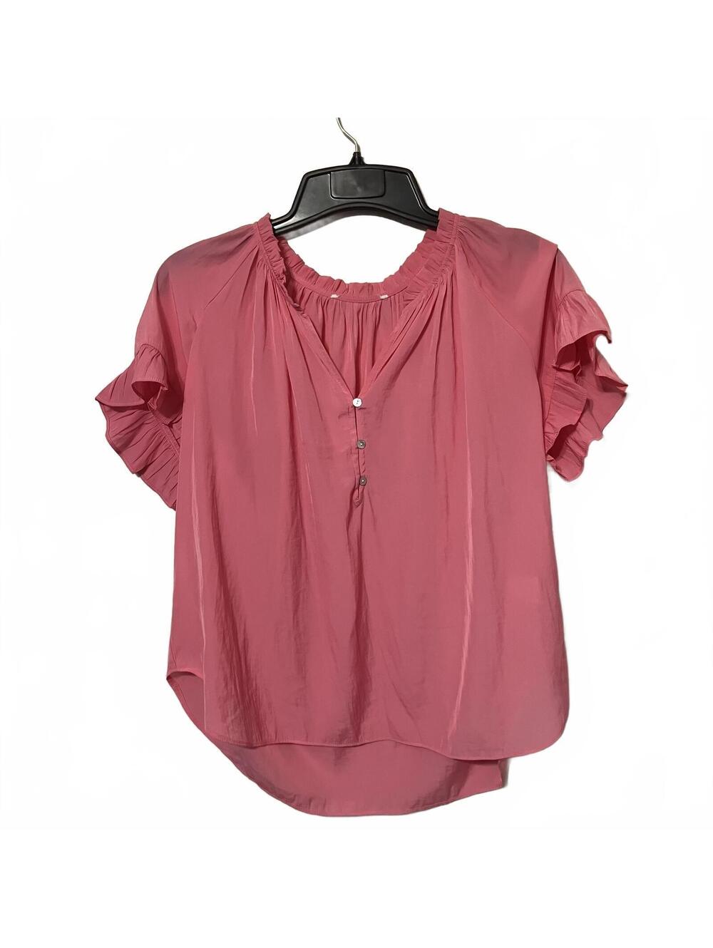 Soft Pink Boho Chic Ruffle Sleeve Whimsical Romantic Blouse Size Medium